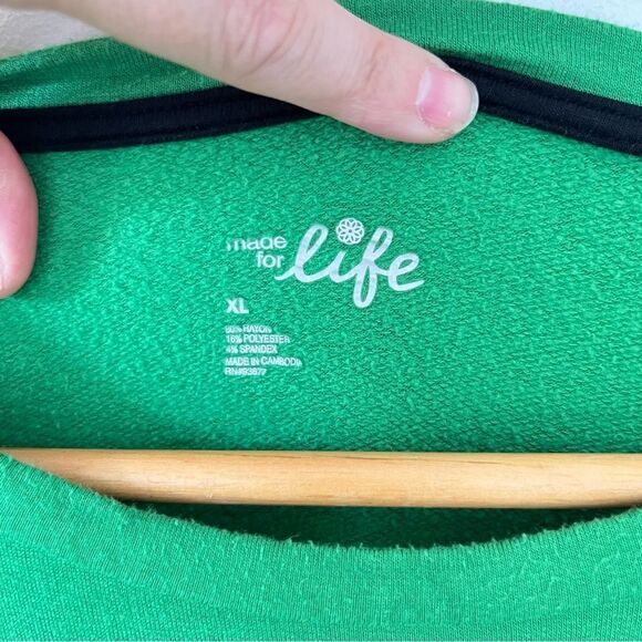 Made‎ For Life Lime Green Crewneck Kangaroo Pocket Long Sleeve T-Shirt - Picture 3 of 6